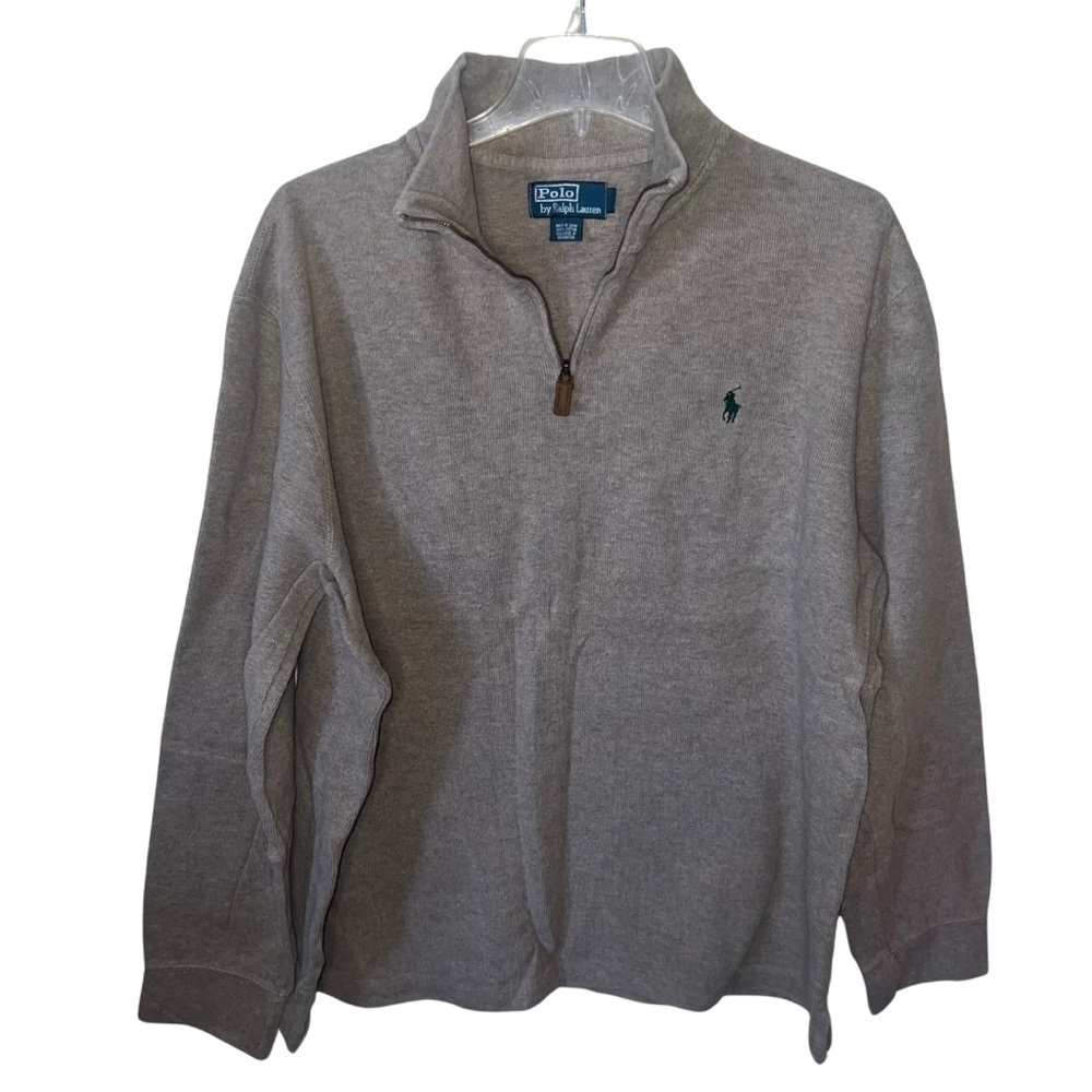 Polo Ralph Lauren 1/4 Zip Pullover Mock Collar Gray Tan Size XL